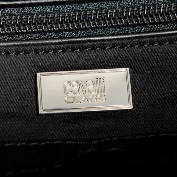 Cavalli Class Unisex Black Leather Duffel Travel Bag - Picture 12 of 14